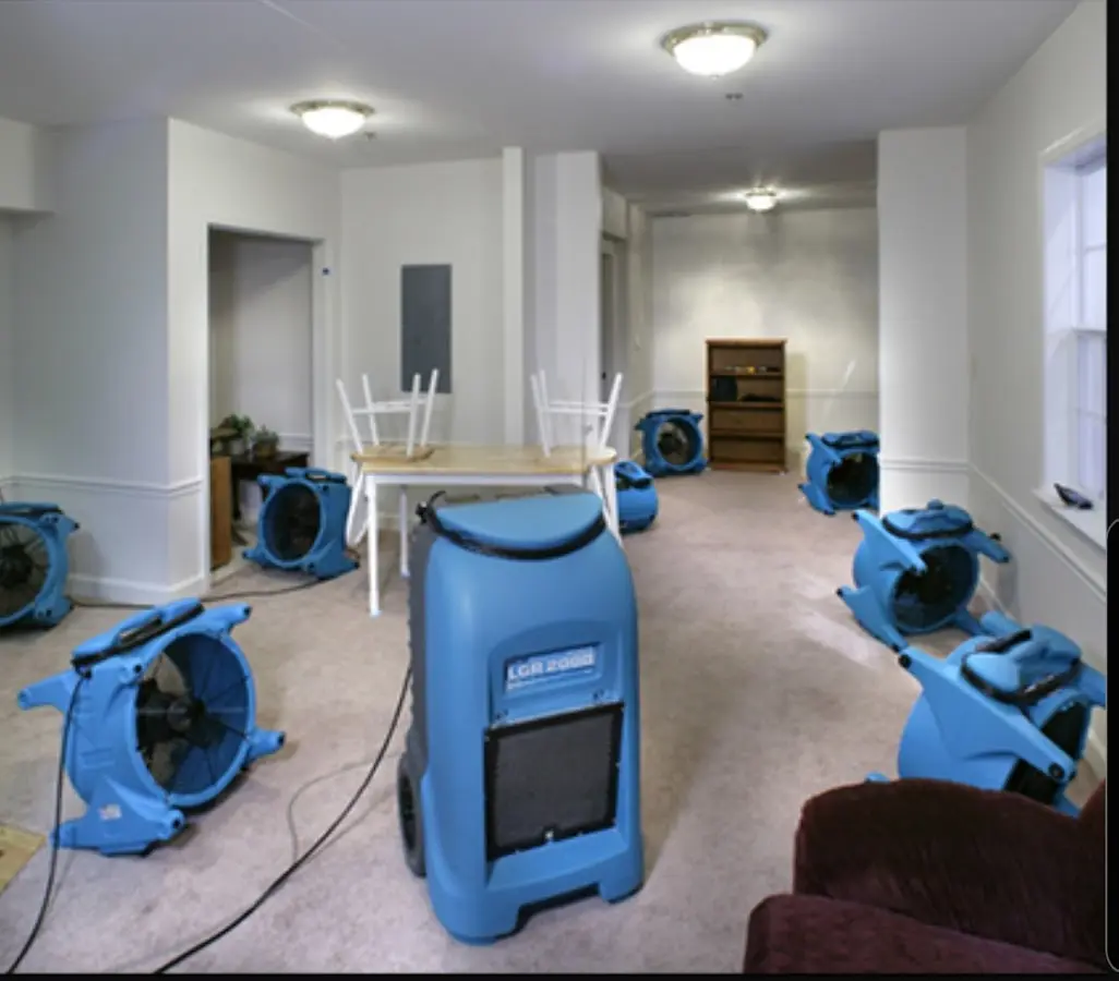 Air movers and dehumidifier setup for Water Damage Restoration in Indian Hills
